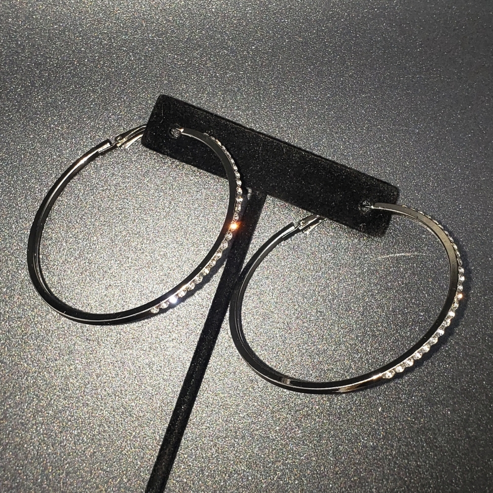 I'll Try & Restock Silver Tone Rhinestone-encrusted Hoop Earrings - Picture 8 of 11